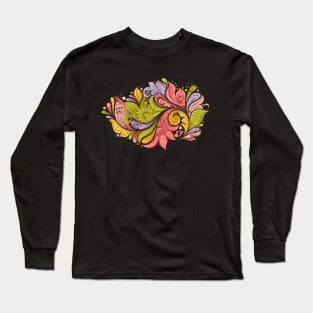 Paisley Garden Indian Style Print on Black Long Sleeve T-Shirt